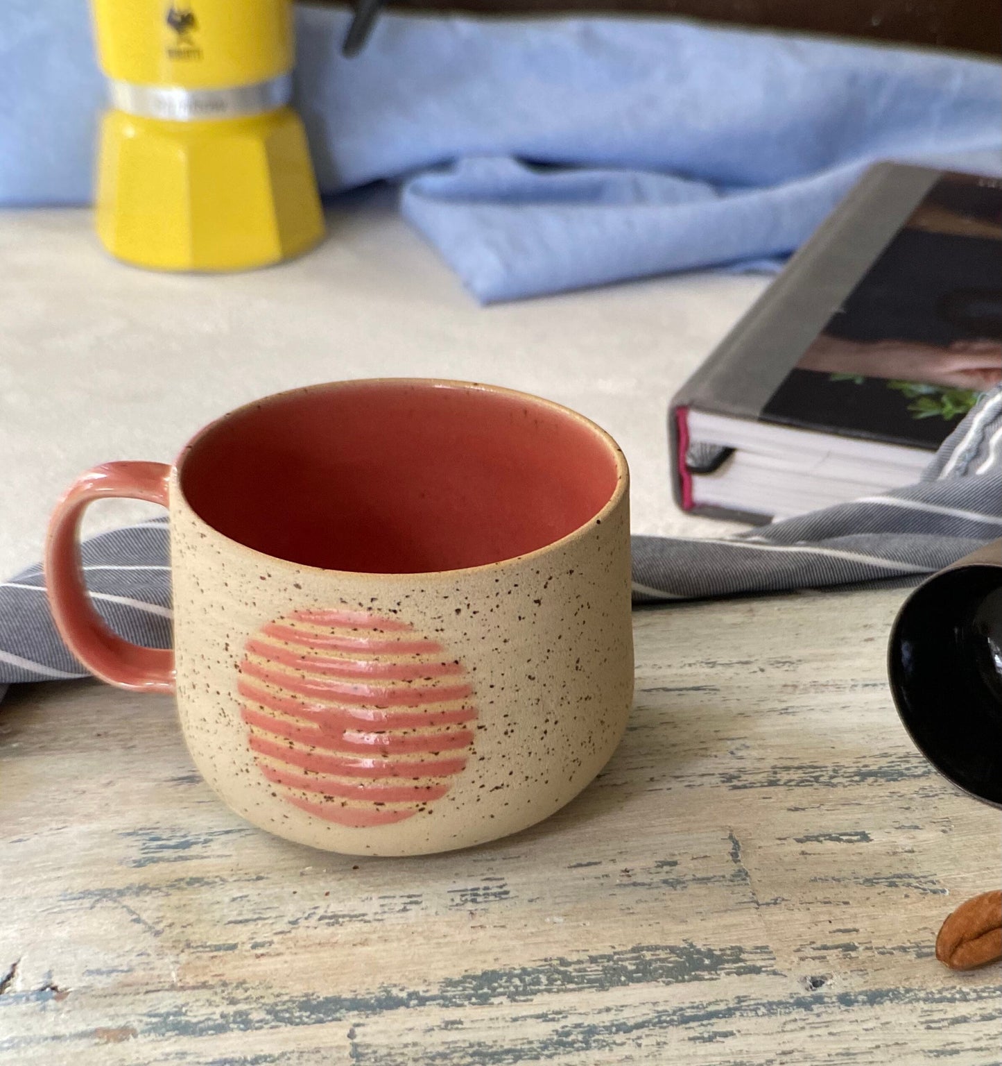 Handmade Speckled Pink Ceramic Mug - Pottery Stoneware Coffee Mug, Artistic Tea Cup, Perfect Coffee Lovers Gift with Unique Design