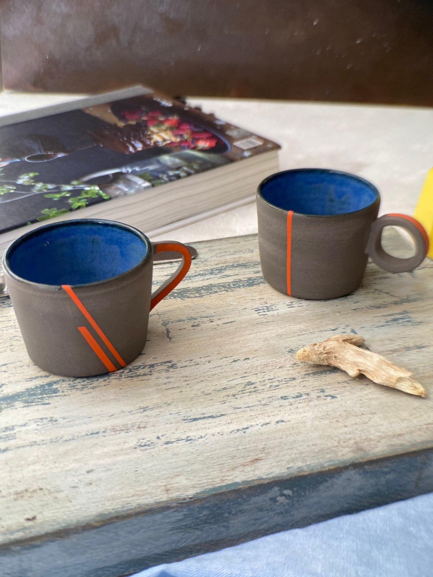 Set of 2 Espresso cups with Handle Ceramic Coffee Cups Stoneware Espresso Cups Espresso Gift Set Turkısh Coffee Set