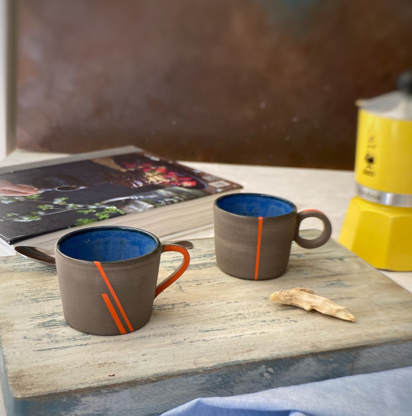 Set of 2 Espresso cups with Handle Ceramic Coffee Cups Stoneware Espresso Cups Espresso Gift Set Turkısh Coffee Set