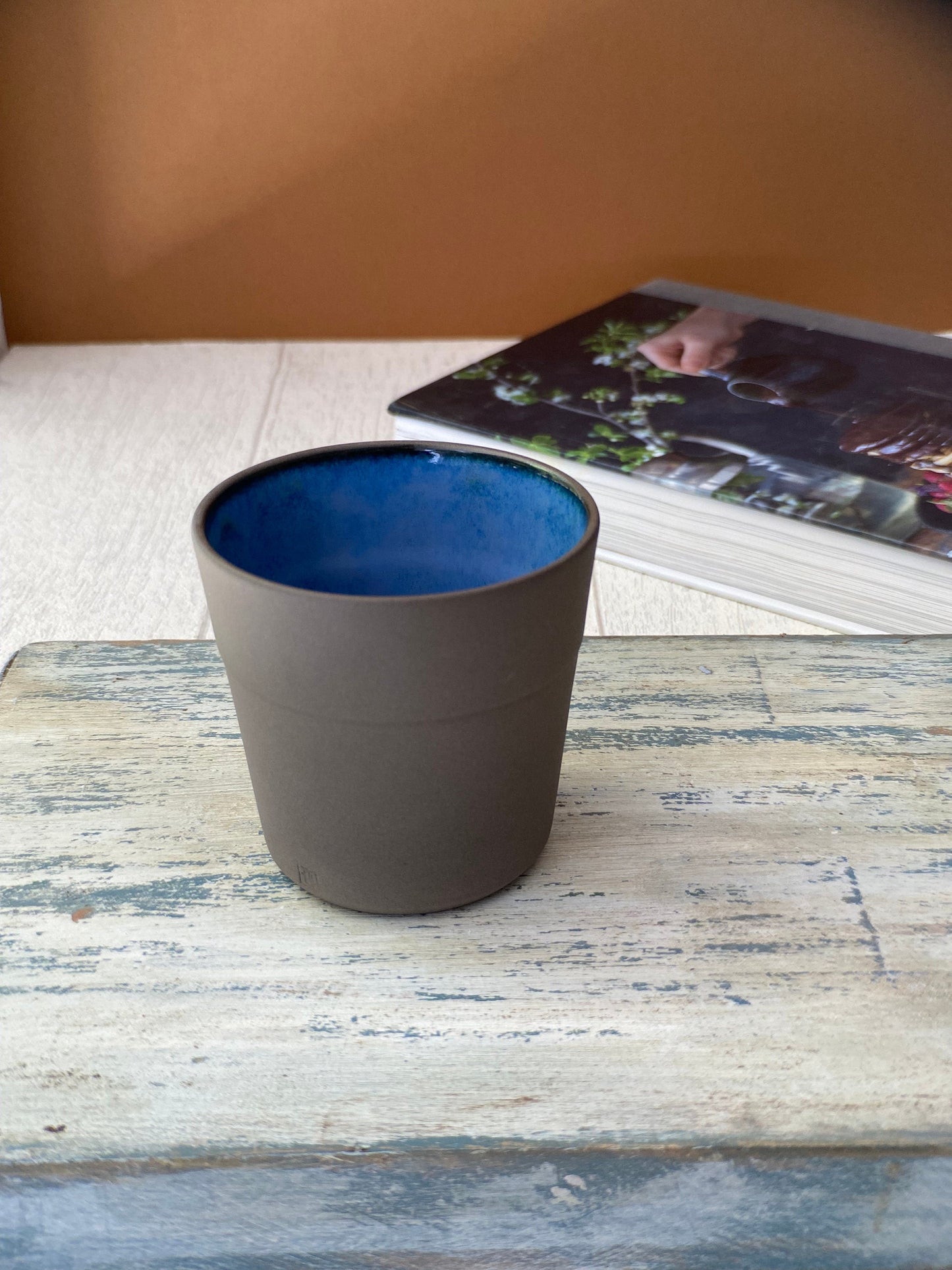Stoneware Handmade Modern Pottery Ceramic Cup Blue Artisan Drinkware Unique Handmade Coffee Tea Cup with Contemporary Design Perfect Gift