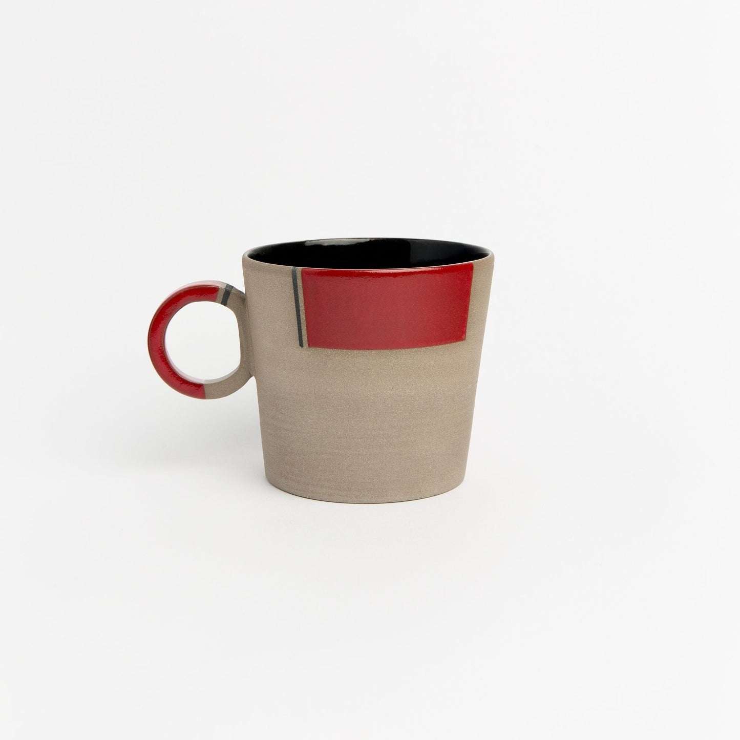 Red Handmade Stoneware Mug Set - Contemporary Pottery Mug Set Ceramic Red and Black Cups Unique Artisan Drinkware Gift for Coffee Lovers