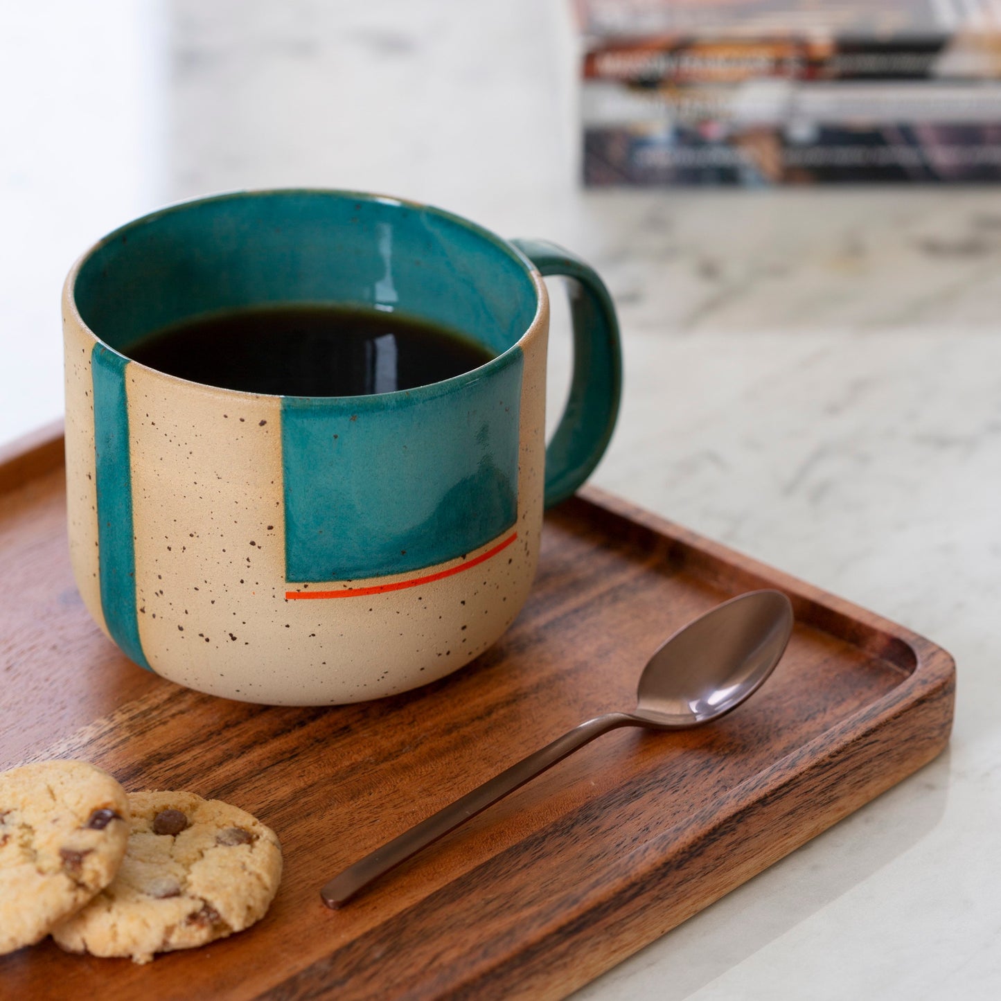 Large Wheel Thrown Green Stoneware Mug - Handmade Tea Cup with Unique Design, Perfect for Coffee or Tea, Ideal Gift for Rustic Kitchen Decor