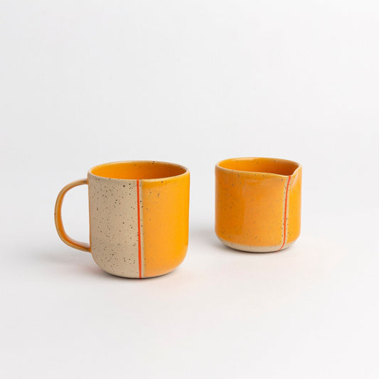 Artisan Handcrafted Yellow Pottery Tea Cup Stoneware Mug with Creamer Coffee Lovers Gift Handmade Ceramic Cup for Yoga Lovers Birthdays