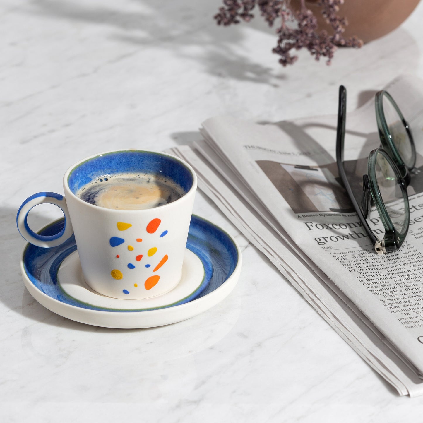 Espresso Cup with Handle and optional saucer Handmade cozy Coffee Cup handpainted art mug gift for espresso lover husband wife gift