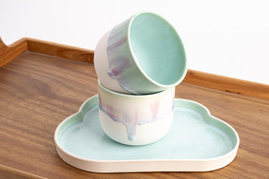 Handmade Ceramic Breakfast Set Cute Cloud Plate and Cup, Artisan Pottery for Morning Meals, Unique Gift Idea for Coffee Tea Lovers