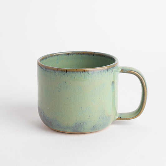 Rustic Wheel Thrown Stoneware Mug Handmade Pottery Mug Soft Sea Green Glaze Coffee Cup for Coffee Lovers Artisan Ceramic Gift