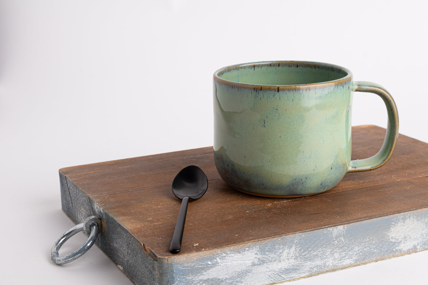 Rustic Wheel Thrown Stoneware Mug Handmade Pottery Mug Soft Sea Green Glaze Coffee Cup for Coffee Lovers Artisan Ceramic Gift