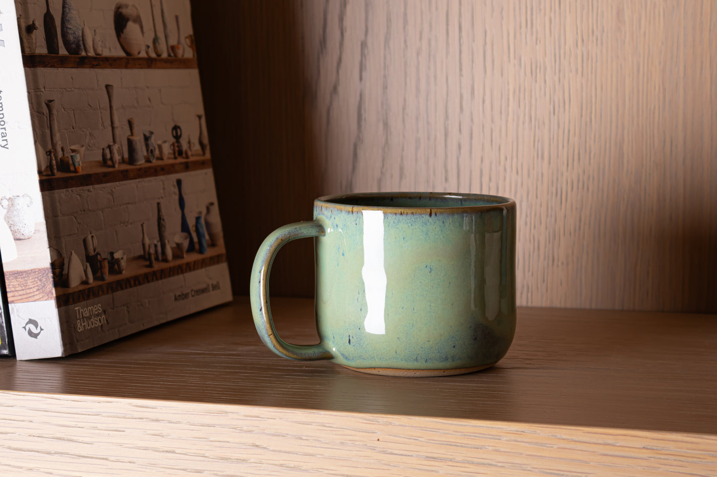 Rustic Wheel Thrown Stoneware Mug Handmade Pottery Mug Soft Sea Green Glaze Coffee Cup for Coffee Lovers Artisan Ceramic Gift