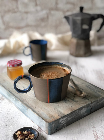 Earthy Stoneware Pottery Mug Handcrafted Ceramic Tea Mug, Handmade Pottery Mug with Contemporary Design Housewarming Gift Artisan Cup
