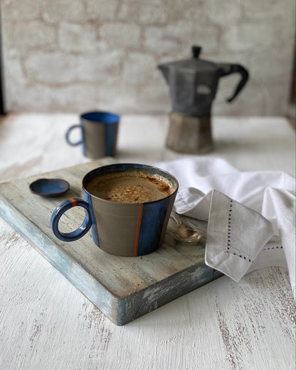 Earthy Stoneware Pottery Mug Handcrafted Ceramic Tea Mug, Handmade Pottery Mug with Contemporary Design Housewarming Gift Artisan Cup