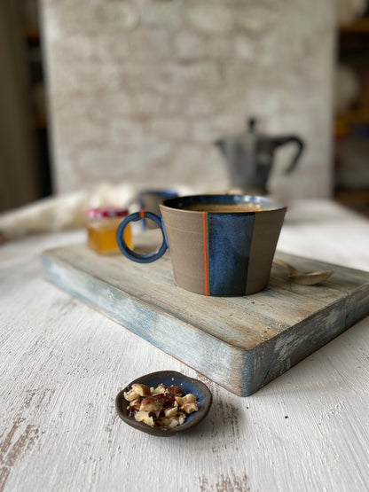 Earthy Stoneware Pottery Mug Handcrafted Ceramic Tea Mug, Handmade Pottery Mug with Contemporary Design Housewarming Gift Artisan Cup