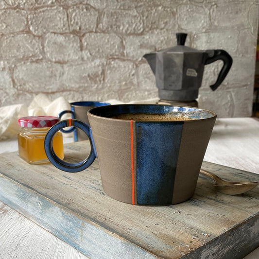 Earthy Stoneware Pottery Mug Handcrafted Ceramic Tea Mug, Handmade Pottery Mug with Contemporary Design Housewarming Gift Artisan Cup