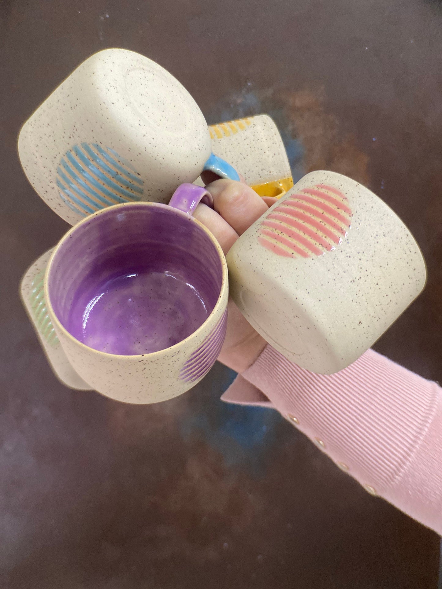 Large Stoneware Mug with Bowl - Modern Handmade Ceramic Coffee Cup, Perfect Gift for Him or Her, Big Yellow Aesthetic Mug for Coffee Lovers