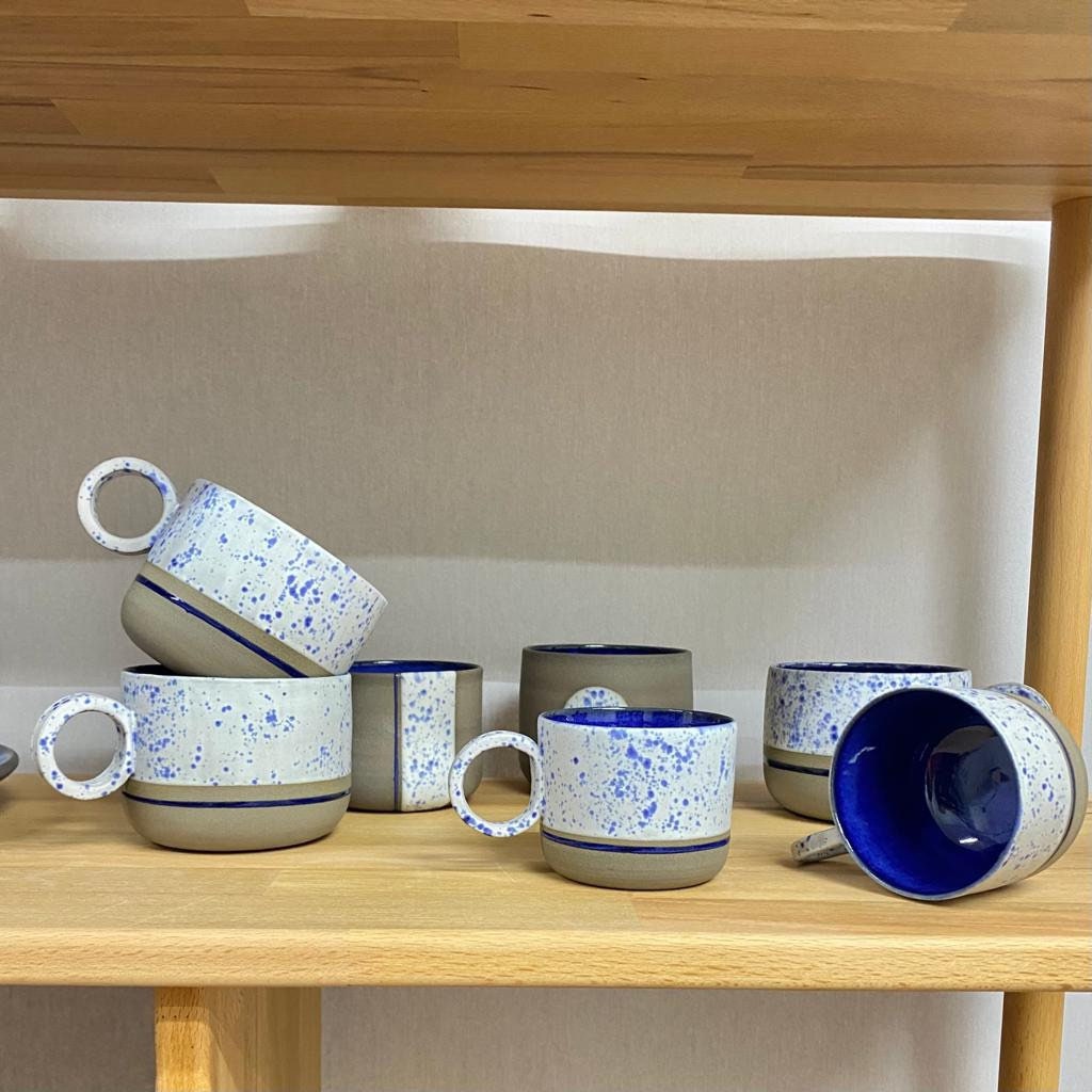 Handmade Stoneware White Blue Mug Unique Pottery Cup  Artistic Coffee Mug Wheel Thrown Cup New Job Gift Housewarming Gift Gift for him