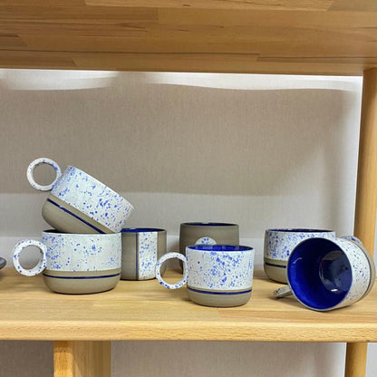 Handmade Stoneware White Blue Mug Unique Pottery Cup  Artistic Coffee Mug Wheel Thrown Cup New Job Gift Housewarming Gift Gift for him