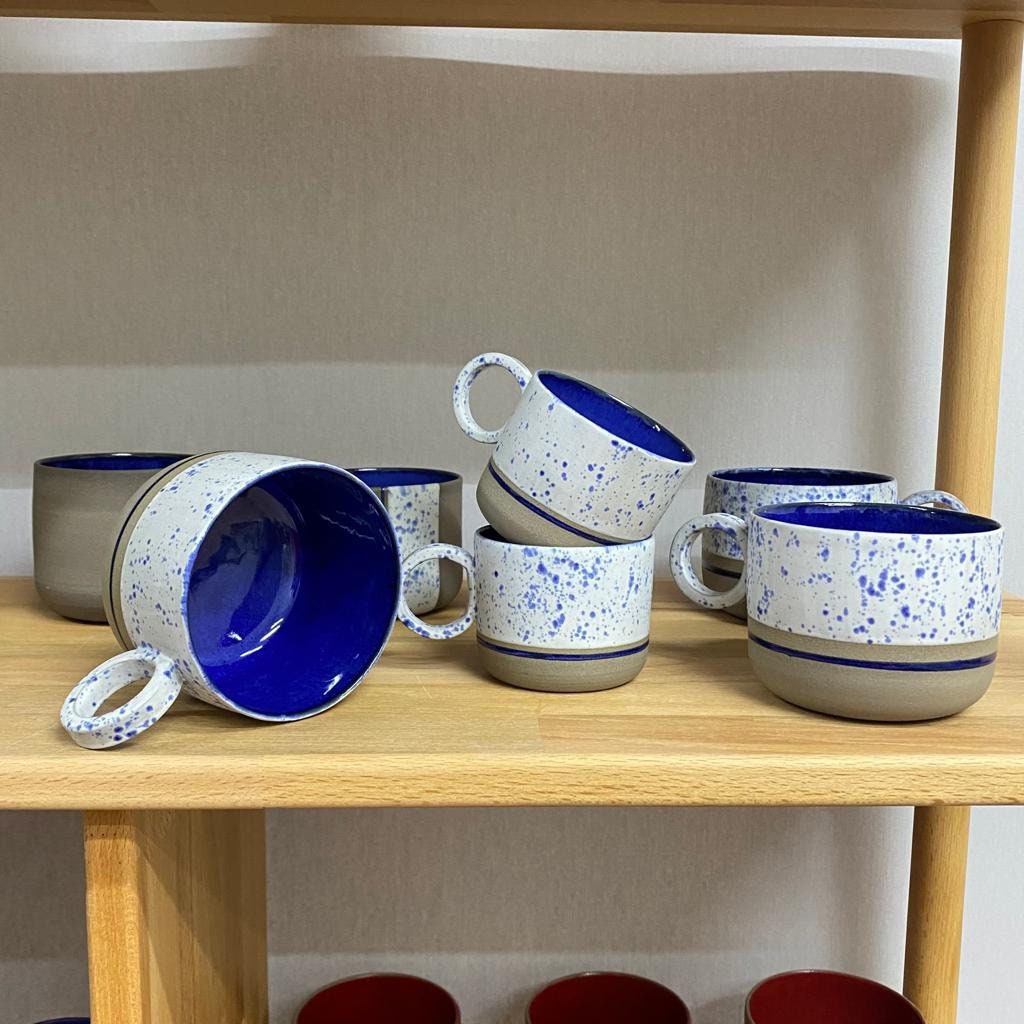 Handmade Stoneware White Blue Mug Unique Pottery Cup  Artistic Coffee Mug Wheel Thrown Cup New Job Gift Housewarming Gift Gift for him
