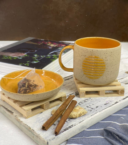 Yellow Ceramic Mug with a Plate Pottery Coffee Cup with Plate Gift For Her Tea Set Stoneware Tea Cup Artisan Tea Gift set