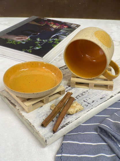 Yellow Ceramic Mug with a Plate Pottery Coffee Cup with Plate Gift For Her Tea Set Stoneware Tea Cup Artisan Tea Gift set