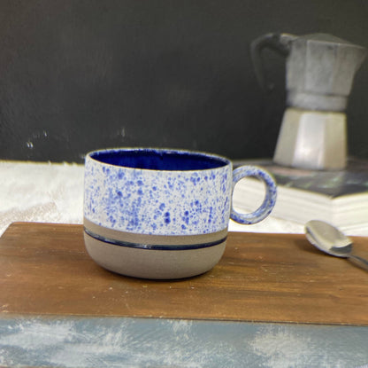 Handmade Stoneware White Blue Mug Unique Pottery Cup  Artistic Coffee Mug Wheel Thrown Cup New Job Gift Housewarming Gift Gift for him
