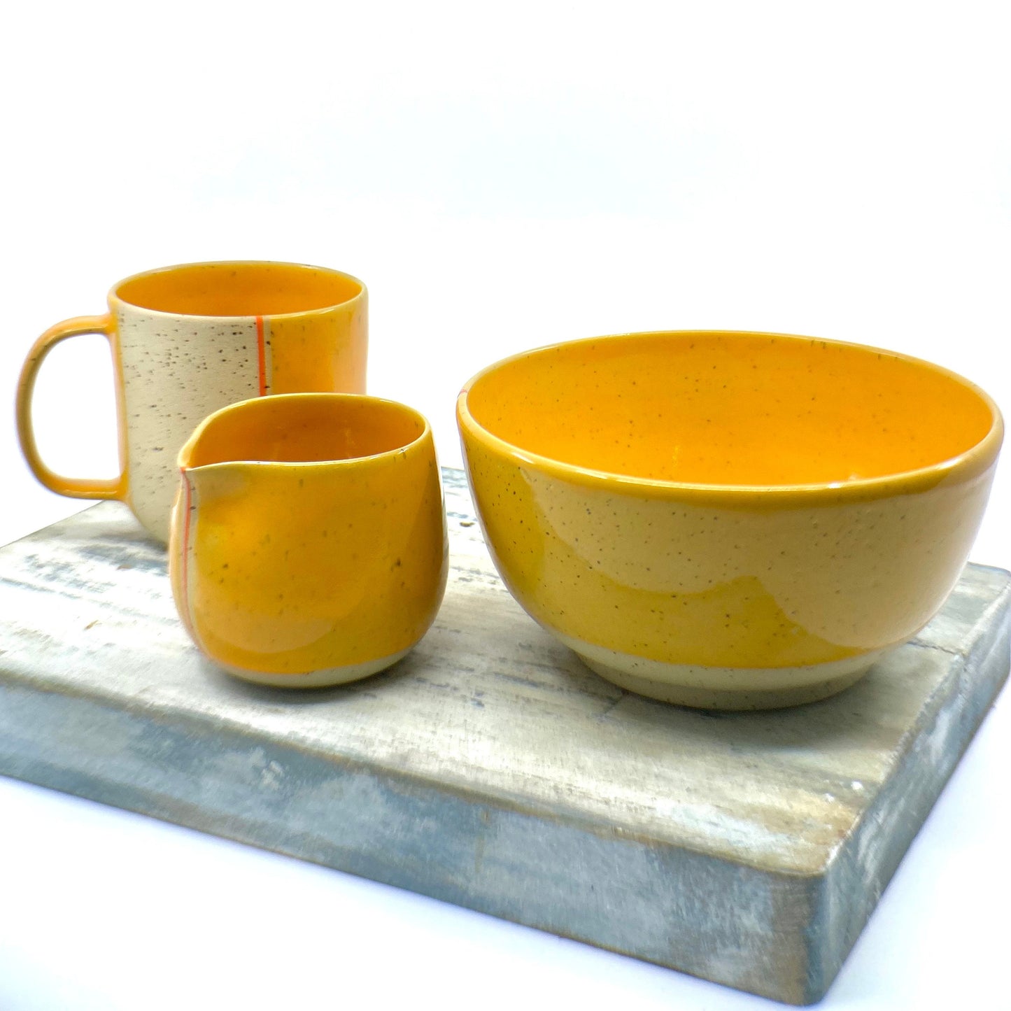 Handmade Breakfast Set Stoneware Breakfast Set of Bowl Mug and a Creamer Wheel Thrown Pottery Set housewarming gift
