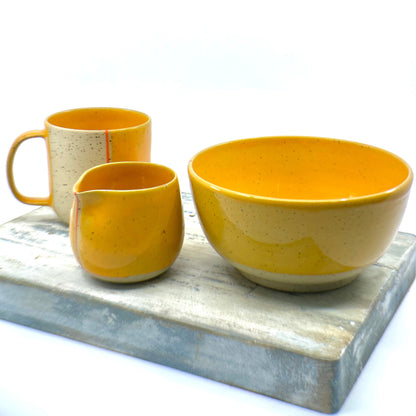 Handmade Breakfast Set Stoneware Breakfast Set of Bowl Mug and a Creamer Wheel Thrown Pottery Set housewarming gift