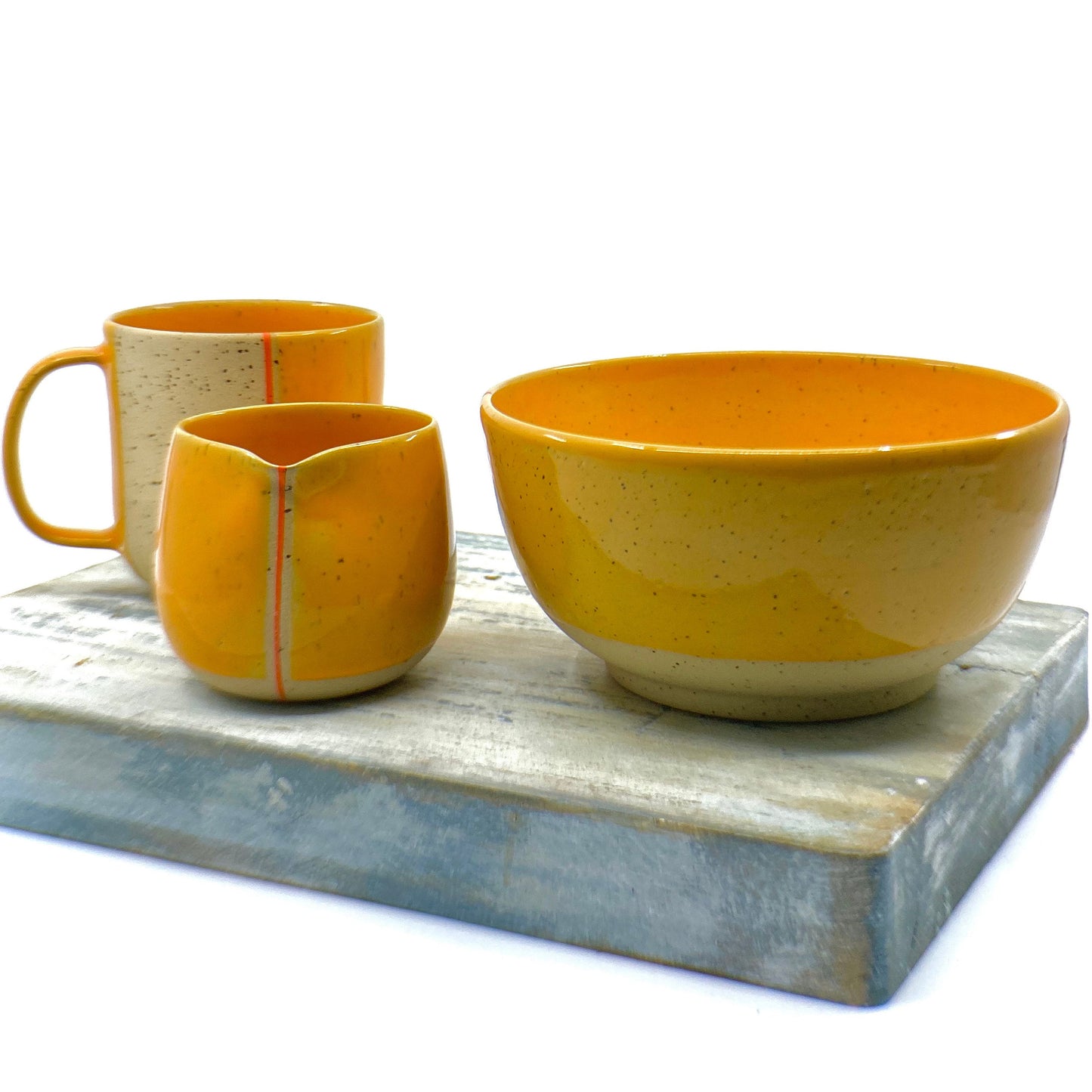 Handmade Breakfast Set Stoneware Breakfast Set of Bowl Mug and a Creamer Wheel Thrown Pottery Set housewarming gift