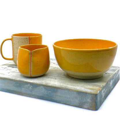 Handmade Breakfast Set Stoneware Breakfast Set of Bowl Mug and a Creamer Wheel Thrown Pottery Set housewarming gift