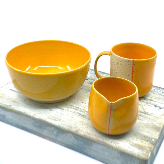 Handmade Breakfast Set Stoneware Breakfast Set of Bowl Mug and a Creamer Wheel Thrown Pottery Set housewarming gift