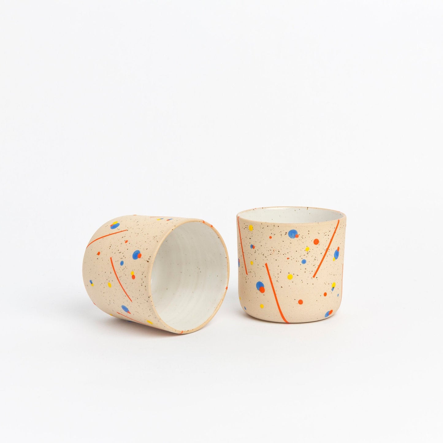 Retro Geometric Design Mug Stoneware Pottery Cup Speckled Clay Coffee Mug Handmade Artisan Drinkware Unique Vintage Style