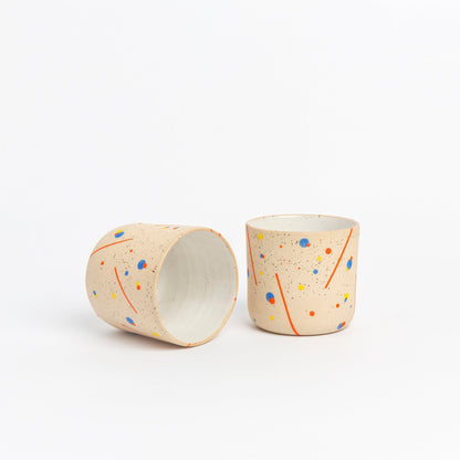 Retro Geometric Design Mug Stoneware Pottery Cup Speckled Clay Coffee Mug Handmade Artisan Drinkware Unique Vintage Style