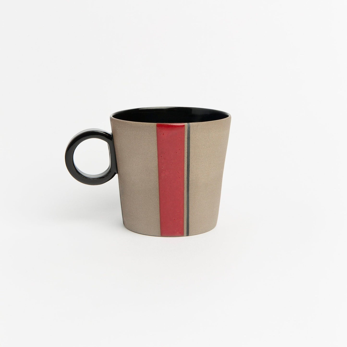 Red Handmade Stoneware Mug Set - Contemporary Pottery Mug Set Ceramic Red and Black Cups Unique Artisan Drinkware Gift for Coffee Lovers