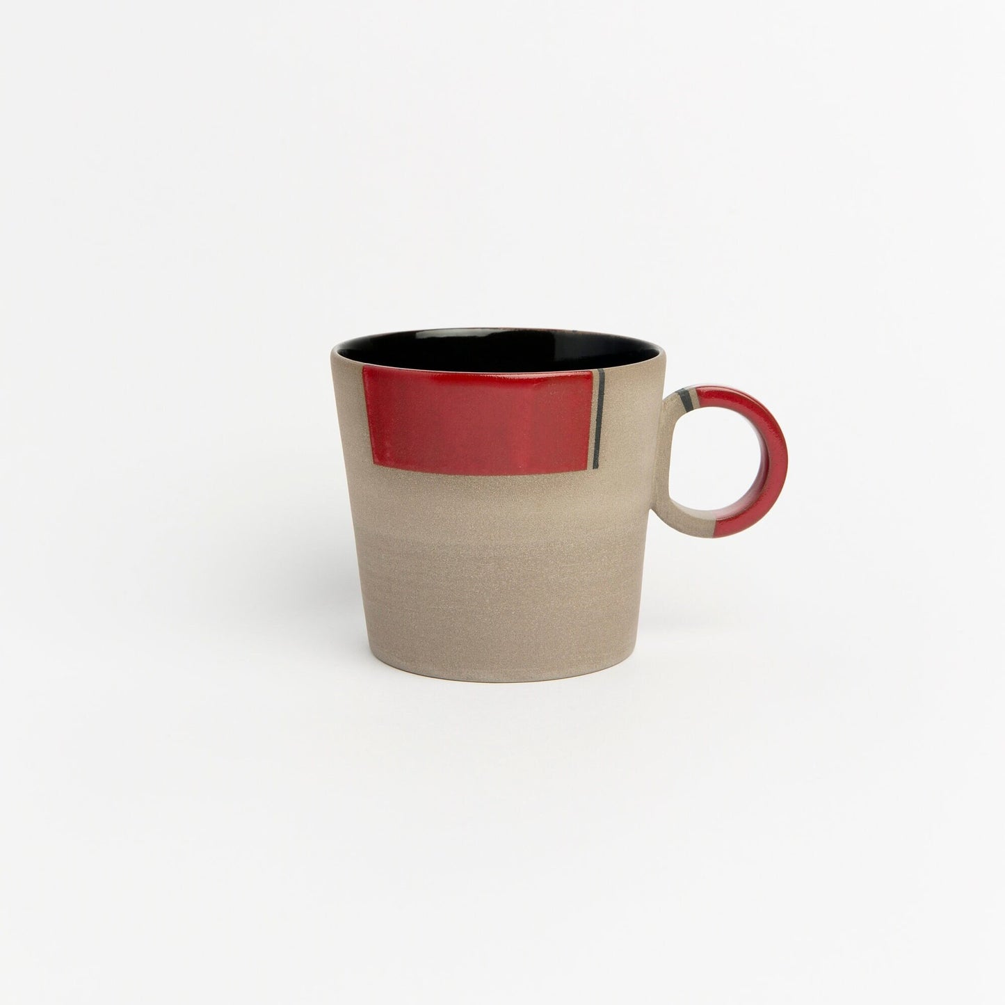 Red Handmade Stoneware Mug Set - Contemporary Pottery Mug Set Ceramic Red and Black Cups Unique Artisan Drinkware Gift for Coffee Lovers