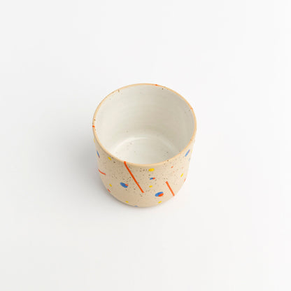 Retro Geometric Design Mug Stoneware Pottery Cup Speckled Clay Coffee Mug Handmade Artisan Drinkware Unique Vintage Style