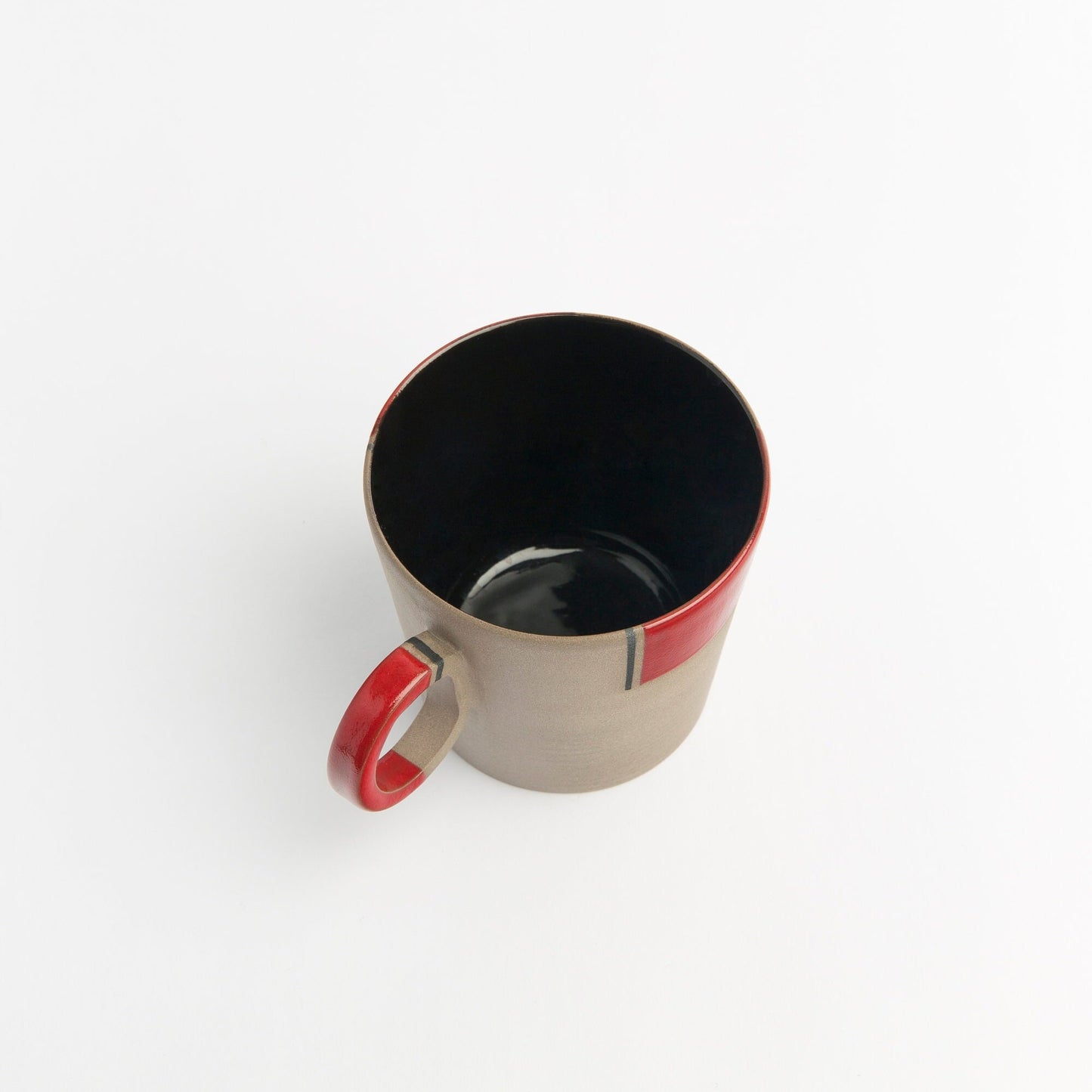 Red Handmade Stoneware Mug Set - Contemporary Pottery Mug Set Ceramic Red and Black Cups Unique Artisan Drinkware Gift for Coffee Lovers