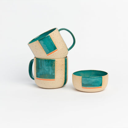 Large Wheel Thrown Green Stoneware Mug - Handmade Tea Cup with Unique Design, Perfect for Coffee or Tea, Ideal Gift for Rustic Kitchen Decor