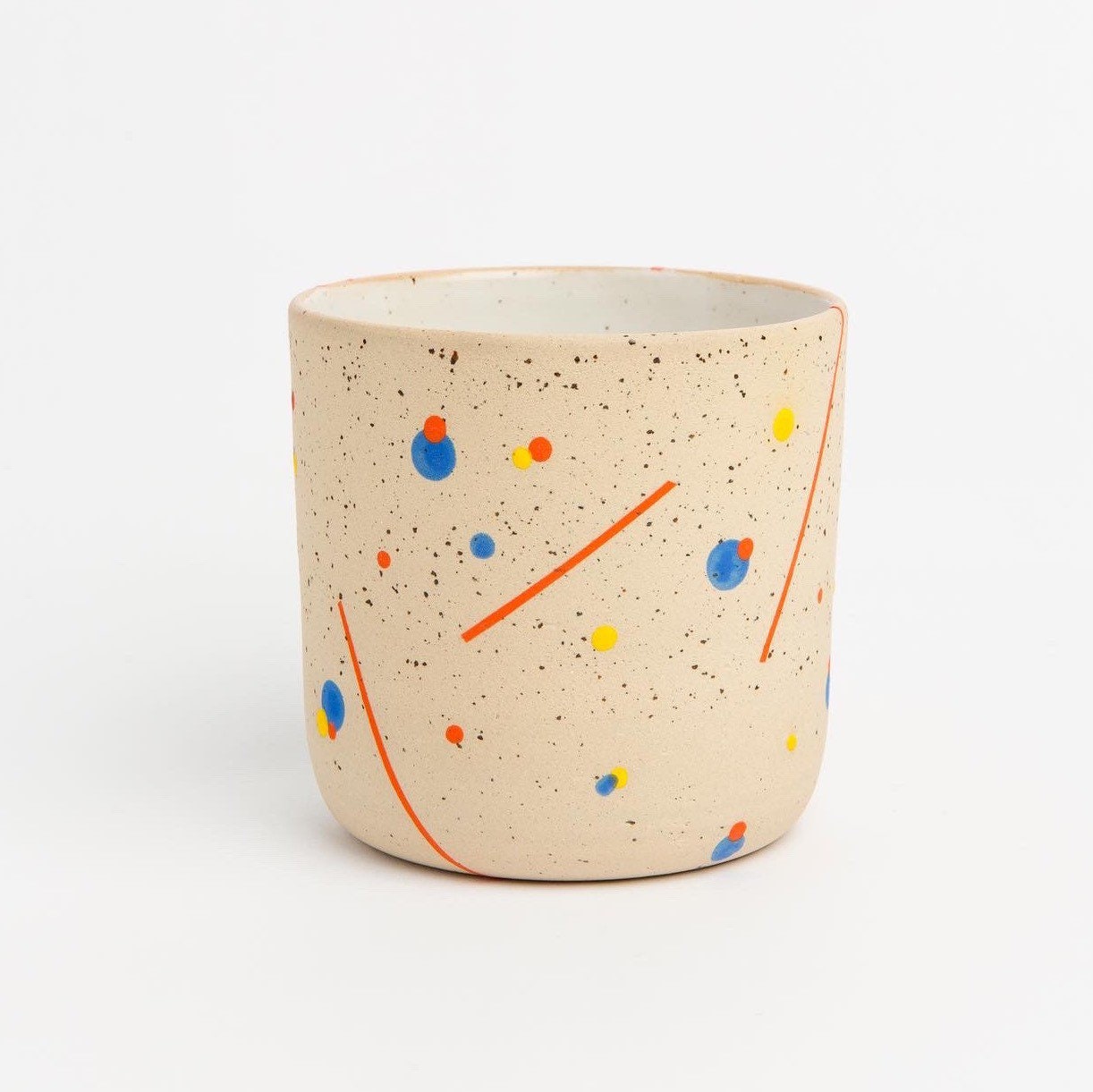 Retro Geometric Design Mug Stoneware Pottery Cup Speckled Clay Coffee Mug Handmade Artisan Drinkware Unique Vintage Style