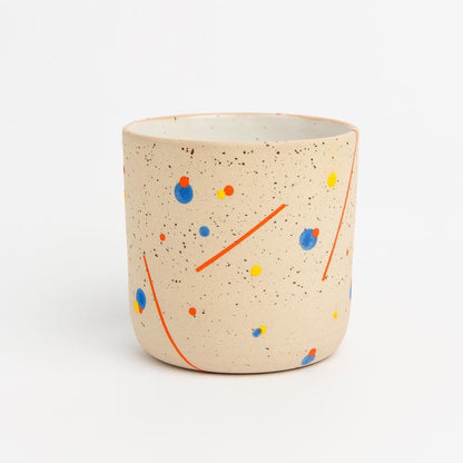 Retro Geometric Design Mug Stoneware Pottery Cup Speckled Clay Coffee Mug Handmade Artisan Drinkware Unique Vintage Style