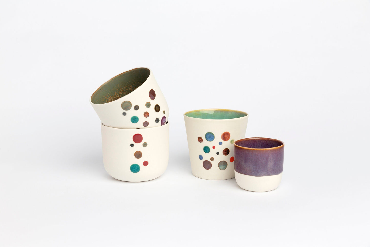 Porcelain Dottie Cups Handmade Polka Dot Ceramic Cups, Unique Artisan Drinkware Gift for Coffee and Tea Lovers, Modern and Fun Design