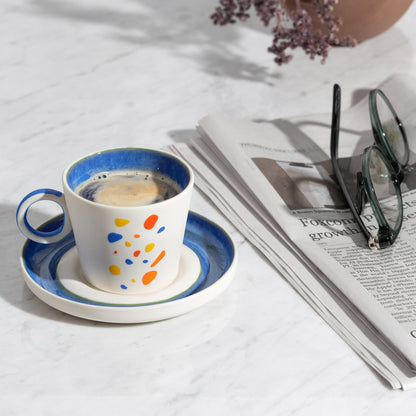 Espresso Cup with Handle and optional saucer Handmade cozy Coffee Cup handpainted art mug gift for espresso lover husband wife gift
