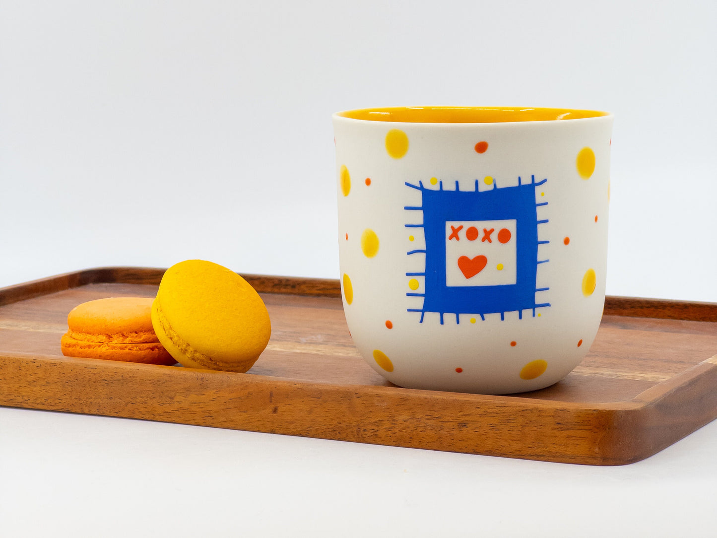 Adorable Hand Painted Porcelain Mug with Cute Motifs One of a Kind XOXO coffee mug Cup of Joy
