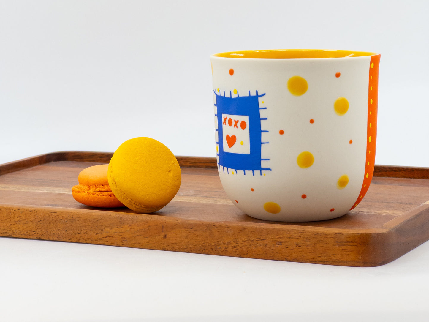 Adorable Hand Painted Porcelain Mug with Cute Motifs One of a Kind XOXO coffee mug Cup of Joy