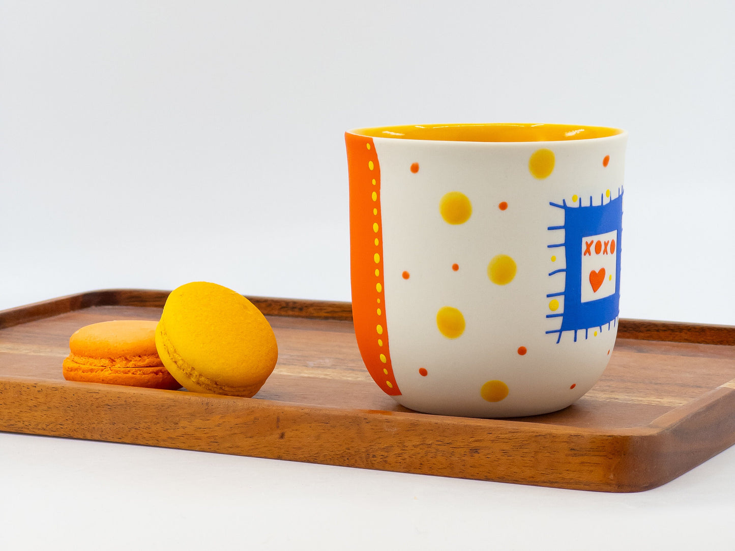 Adorable Hand Painted Porcelain Mug with Cute Motifs One of a Kind XOXO coffee mug Cup of Joy