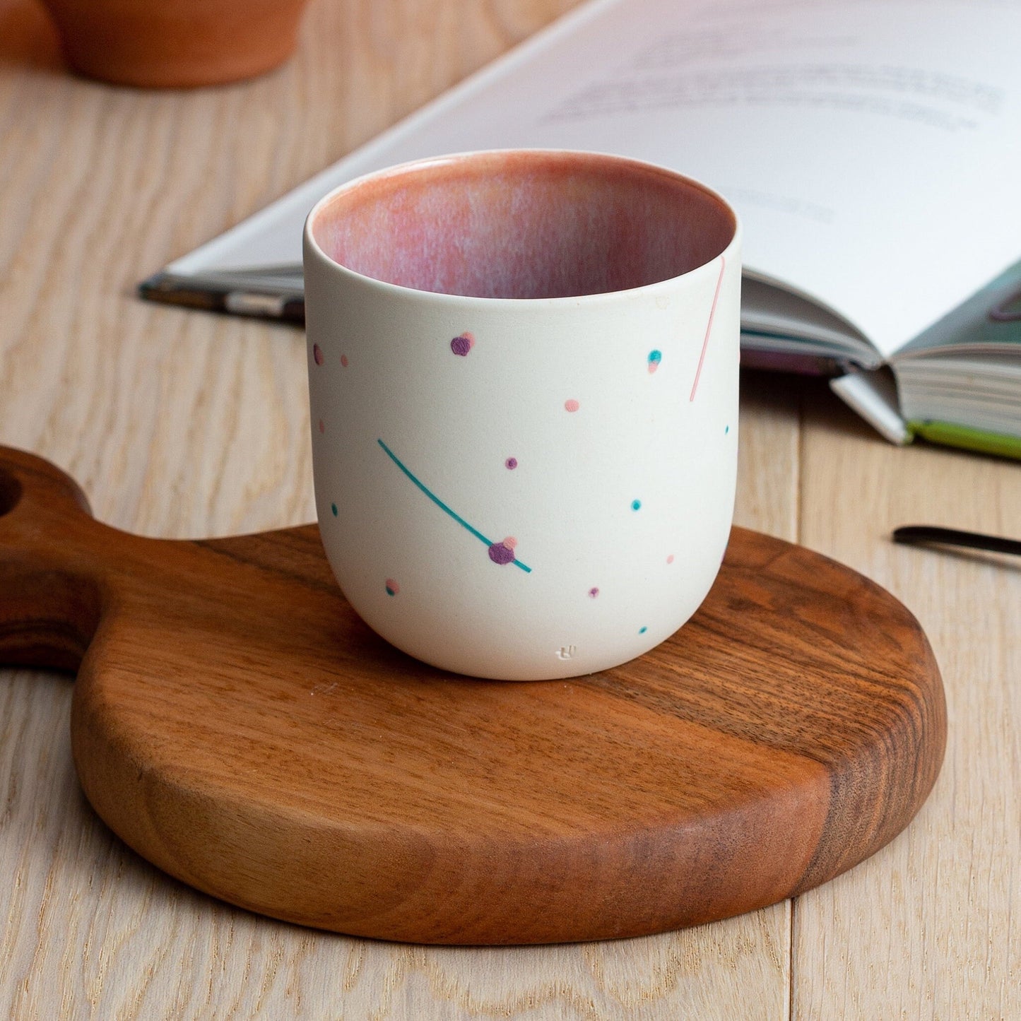 Handmade Gift Porcelain Mug Custom Hand Painted Cup Unique Minimal Design cup no handle gift for boyfriend girlfriend mom dad
