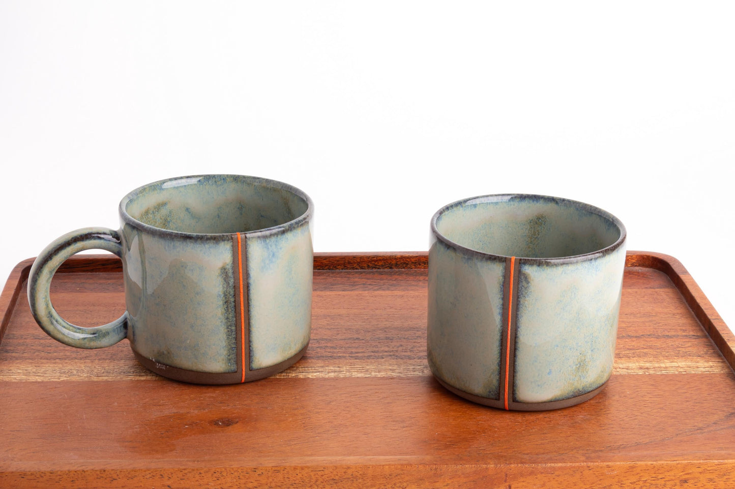 Handmade Ceramic Mug Rustic Glaze Coffee Cup Gift for Coffee Lover Blue Green Orange Stripe Tea Cup Home Office Decor Artisan Pottery Unique