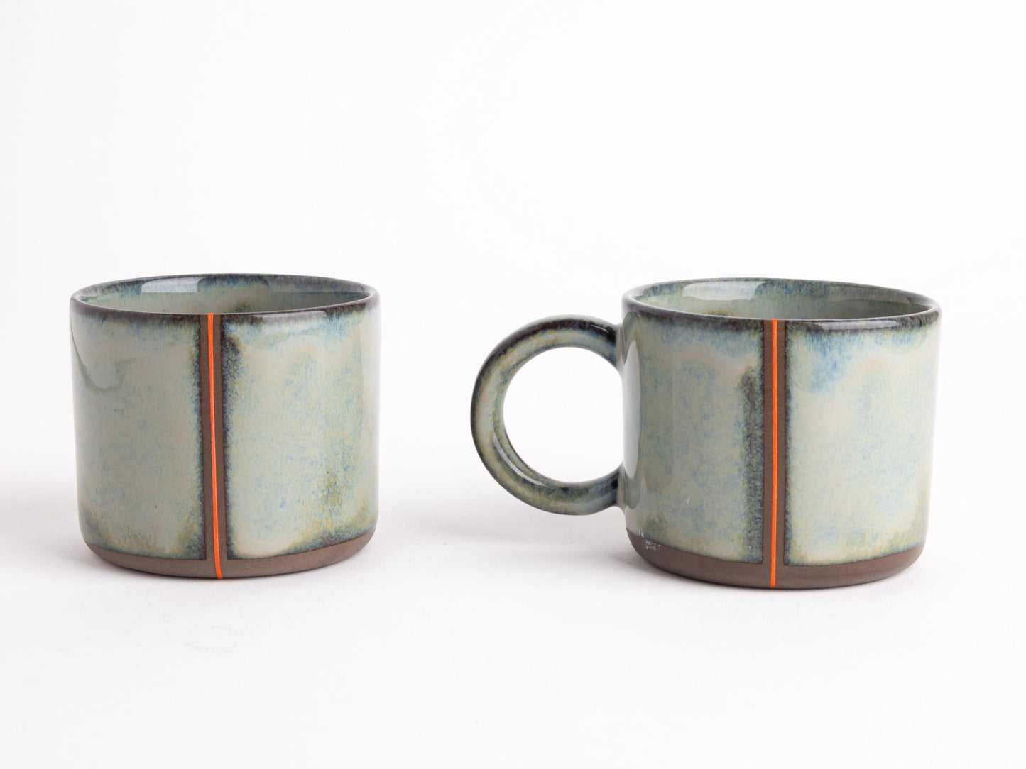 Handmade Ceramic Mug Rustic Glaze Coffee Cup Gift for Coffee Lover Blue Green Orange Stripe Tea Cup Home Office Decor Artisan Pottery Unique