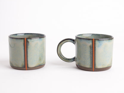 Handmade Ceramic Mug Rustic Glaze Coffee Cup Gift for Coffee Lover Blue Green Orange Stripe Tea Cup Home Office Decor Artisan Pottery Unique