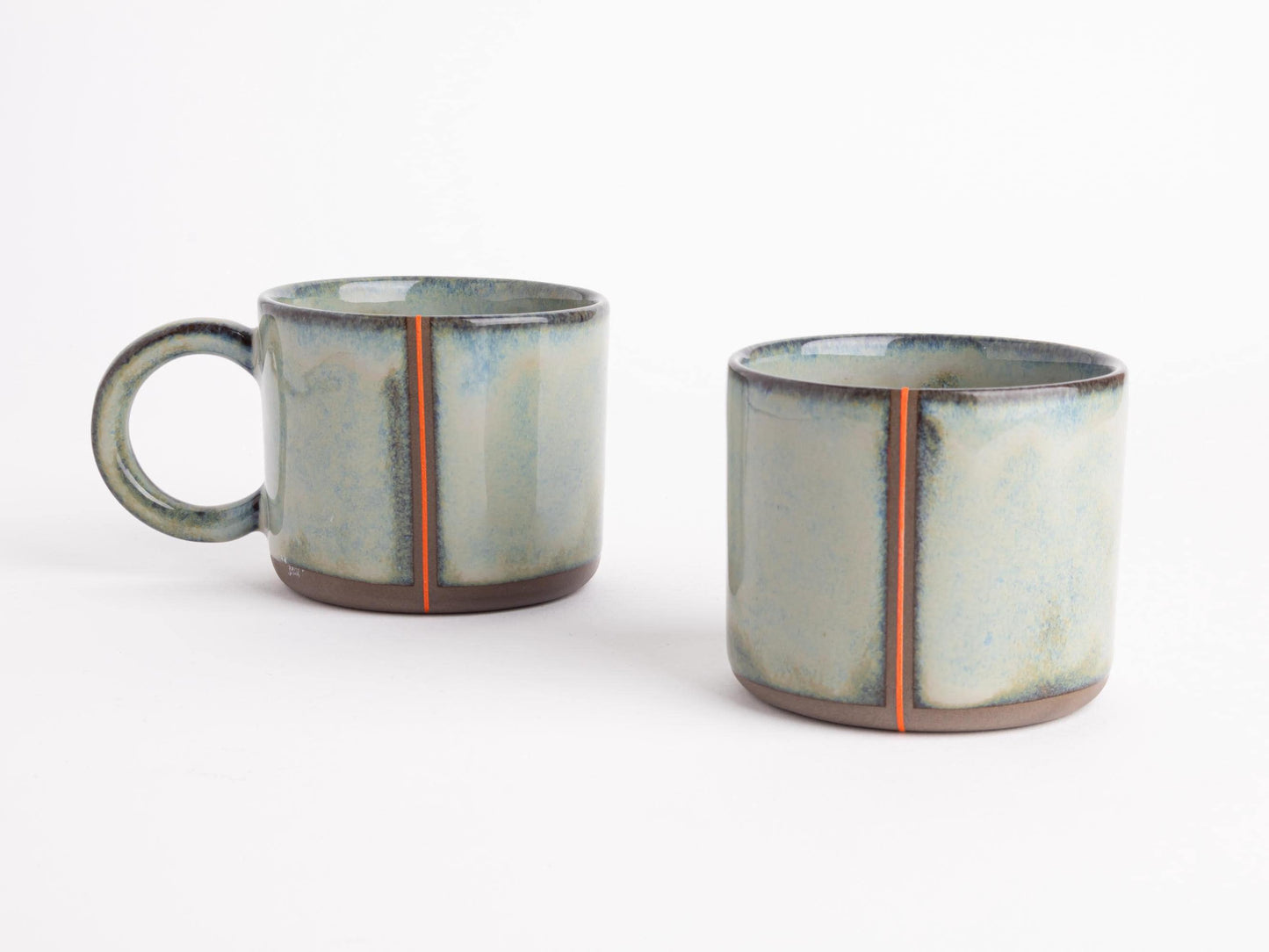 Handmade Ceramic Mug Rustic Glaze Coffee Cup Gift for Coffee Lover Blue Green Orange Stripe Tea Cup Home Office Decor Artisan Pottery Unique