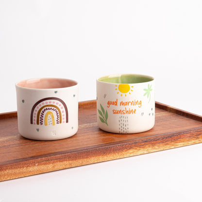 Hand Drawn Mugs with Doodle Art Design - Artistic Pottery Hand Painted Cups Set - Whimsical Cups - Unique Pottery Collection