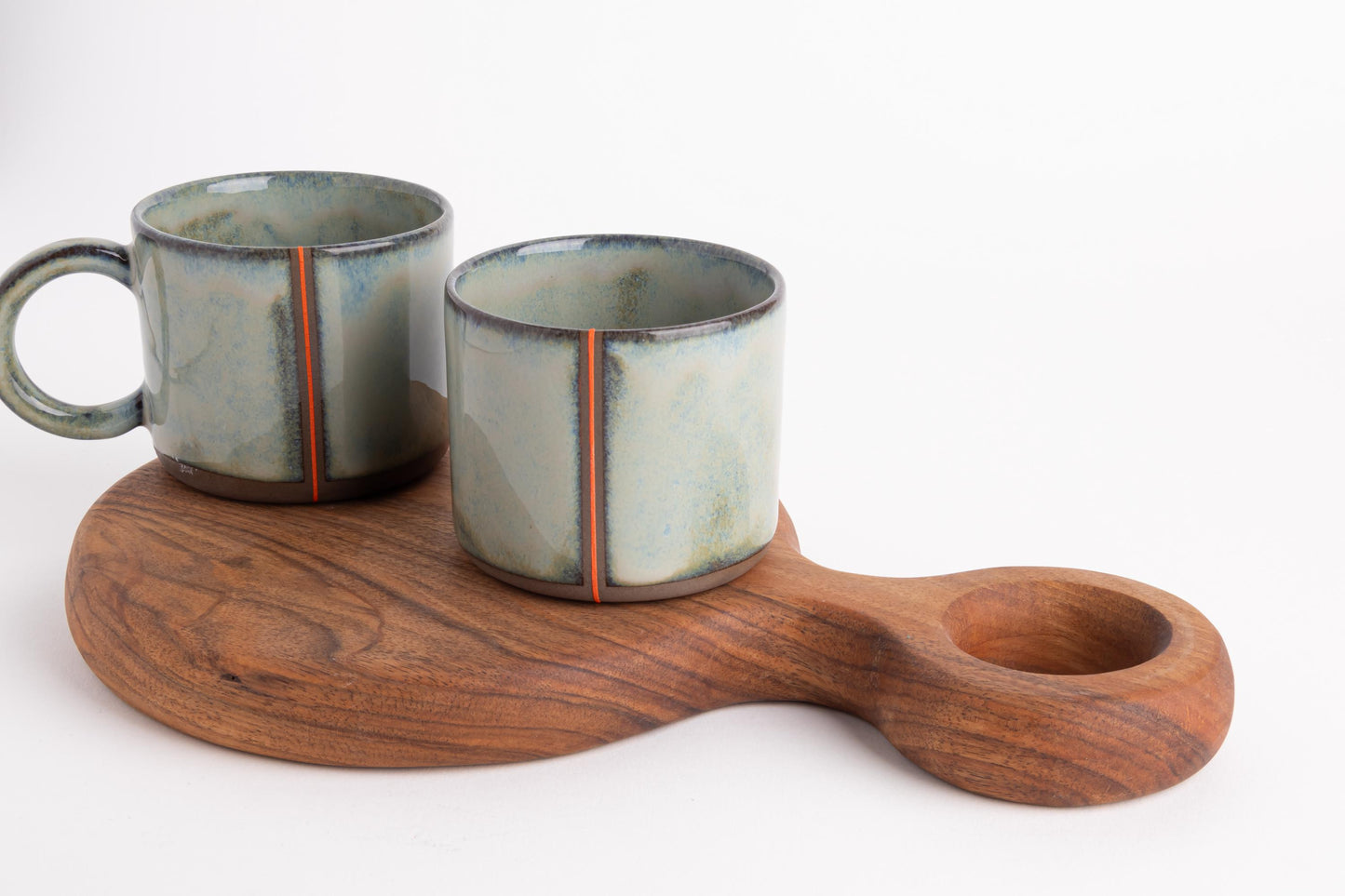 Handmade Ceramic Mug Rustic Glaze Coffee Cup Gift for Coffee Lover Blue Green Orange Stripe Tea Cup Home Office Decor Artisan Pottery Unique