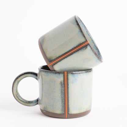 Handmade Ceramic Mug Rustic Glaze Coffee Cup Gift for Coffee Lover Blue Green Orange Stripe Tea Cup Home Office Decor Artisan Pottery Unique